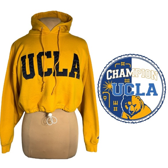 Vintage 90’s y2k UCLA Cropped Champion Hoodie Size Large yellow and blue - Picture 1 of 6